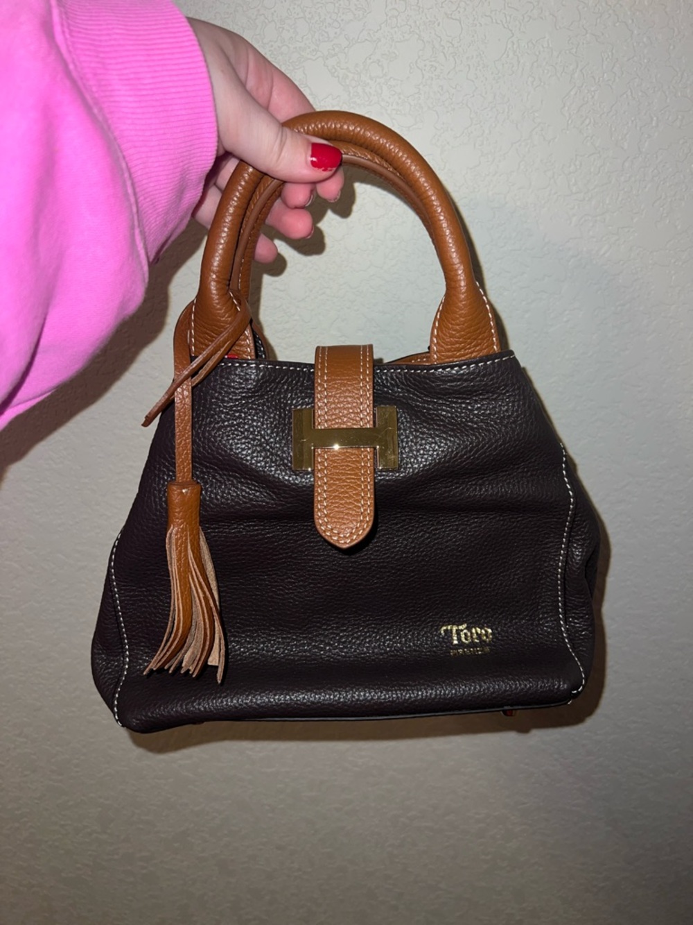 Toro Dark Brown and Tan Leather Satchel with Tassel